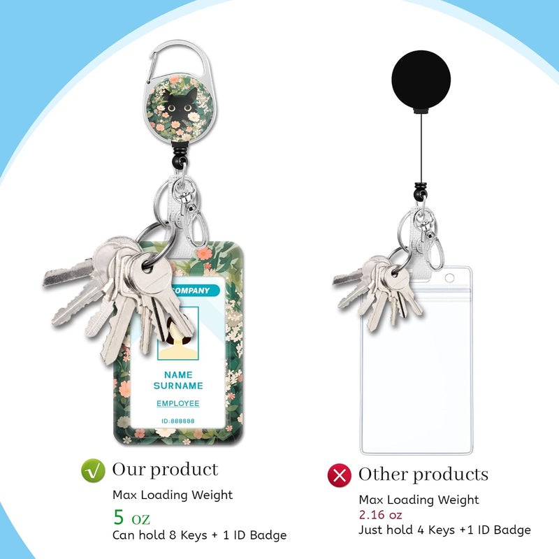 Hancynir Lanyards for Id Badges, Cat Flower Floral Badge Holder with Retractable Reel Clip, Cute Work Name Tags Keychain Lanyard ID Card Protector Cover Case for Women Teacher Nurse Doctor Office - Image 5